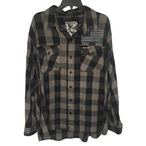 Hot Leathers Shirt Mens 3XL Black Gray Plaid Flannel Eagle Graphic Biker Ride